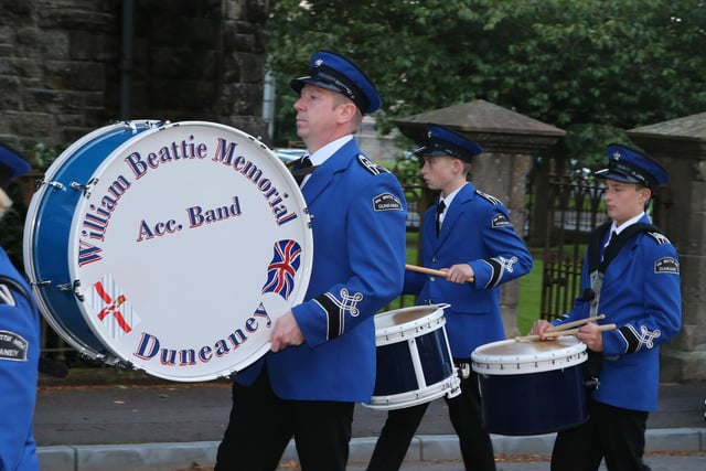 The William Beattie Accordion Band taking part in the annual Cancer Research UK parade in Ballymoney.