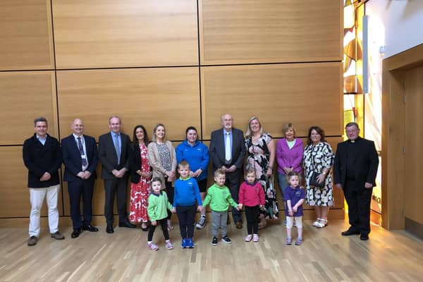 The official handover of keys from the Trustees to the EA took place at the Sacred Heart Church in Ballyclare, with representatives from the EA and Ballyclare Nursery School in attendance. (EA).
