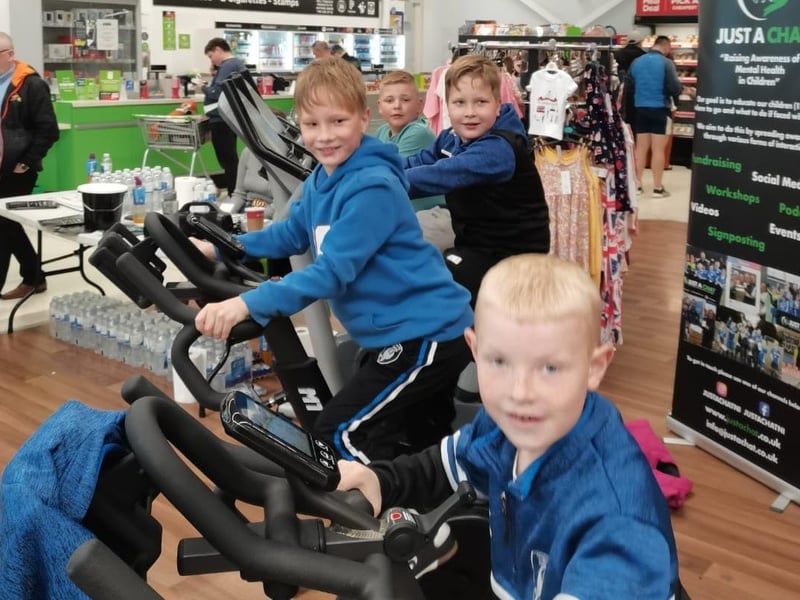 Bunch of lads are all geared up to do their bit at Asda in Portadown for local charity, Just A Chat, which was set up to raise awareness and combat the stigma of mental health for youths. They helped cycle 282 miles to raise vital funds.