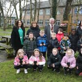 Ballykelly PTA Intergenerational Project: Standing from left: Maureen Duffy, Limavady GP Federation with Pear Mullan, classroom assistant, Mayor of Causeway Coast and Glens Councillor Ivor Wallace, Principal Alana Willis and Catherine Farrimond, Community Development Officer, joined by pupils from P3/4.