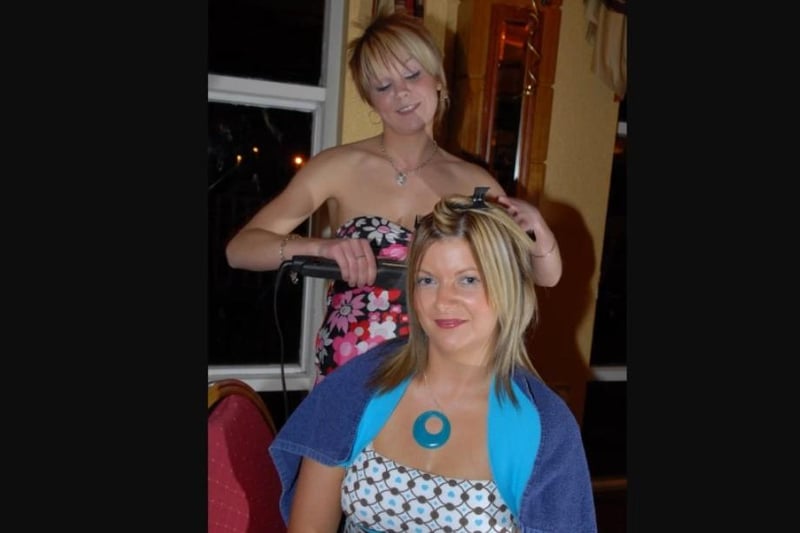 Charlene McKeegan has her hair styled by Karen McAnally