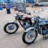 The 1961 Norton Dominator 99 and a  1972 Triumph T120R Bonneville out for a Sunday 'run around the coast'.