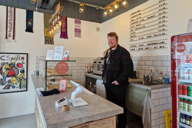 Barista Stephen Irvine at the coffee shop Vintage Kit Co which has a vast array of soccer memorabilia as well as tasty coffee and tray bakes. It's situated at Church Street in Portadown town centre.
