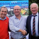 Portadown Football Club chairman Roy McMahon pictured with special guests Gordon banks, left, and Harry Gregg at the Jameson Invitation Golf Tournament in 2009