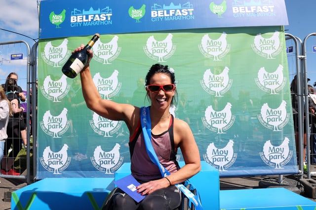 Winner of the ladies Moy Park Belfast City Marathon 2025 Wheelchair Race was Jayne Bleakley.