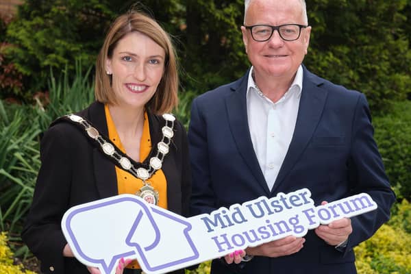 Chair of Mid Ulster District Council, Councillor Corá Corry pictured with Paddy Gray OBE, Professor of Housing at Ulster University, who will host the first Mid Ulster Housing Forum conference in Cookstown on Monday June 12.