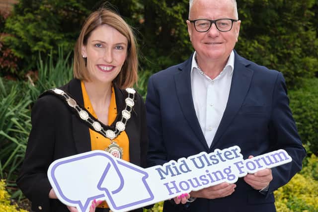 Chair of Mid Ulster District Council, Councillor Corá Corry pictured with Paddy Gray OBE, Professor of Housing at Ulster University, who will host the first Mid Ulster Housing Forum conference in Cookstown on Monday June 12.