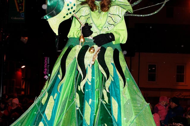 A stilt-walker in the parade at the switch on of the Christmas lights in Coleraine in 2010