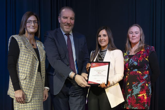 Curriculum Team of the Year from L3 Information Technology (Hayley Millar, Emma Butler, Katrina Martin) pictured with Ken Nelson, Chair of Governing Body.