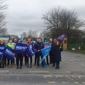 Members of the NASUWT and INTO on the picket line outside Lismore Comprehensive in Craigavon, Co Armagh during a half day strike over pay and conditions.