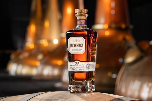In celebration of the 415th anniversary of its licence to distil, Bushmills Irish Whiskey has revealed two new rare, aged whiskeys which have been created as permanent additions to its core range. Pictured is the new 25 Year Old Single Malt priced at €850 / £790 for 700ml