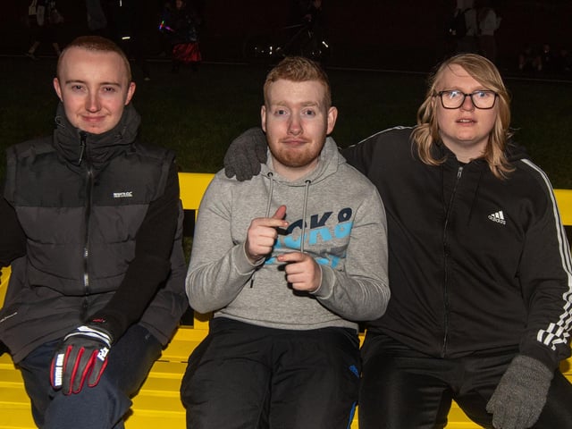 Waiting patiently for the display to begin are from left, Jordan McCabe, Dylan Kemp and Stefan Nugent.