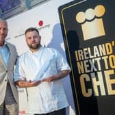 Ireland's Next Top Chef 2026 winner Scott Mallett is presented with the winner's trophy by Ireland's Next Top Chef Chairperson John Trainor following the Grand Final at the Balmoral Hotel, Belfast. Pic credit: Ireland's Next Top Chef
