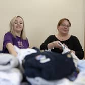 Sarah (left) and Nicola at the Home-Start East Antrim baby bank in Larne.  Photo: Baby Bank Alliance