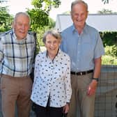 Dr Robert Finch (left) who was the GP in Coagh for over thirty years  pictured with the two surviving members of the Duff family, from Coagh Mrs Rosemary Shearer and Ian Duff, at the plaque unveiled in Urbal Road Coagh. Credit: Adrian Robinson