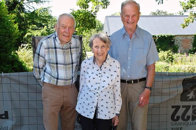 Dr Robert Finch (left) who was the GP in Coagh for over thirty years pictured with the two surviving members of the Duff family, from Coagh Mrs Rosemary Shearer and Ian Duff, at the plaque unveiled in Urbal Road Coagh. Credit: Adrian Robinson