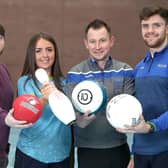 The Lisburn & Castlereagh Business Games Challenge is launched by Councillor Aaron McIntyre, Chair of the Leisure & Community Development Committee and Kevin Madden, Community Sports Development Officer alongside last year’s winner Activity NI