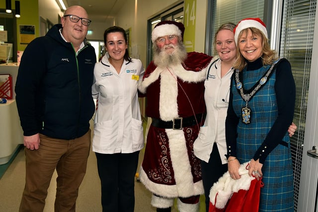 Pictured at Blossom Unit during the annual mayoral visit are from left, Councillor Peter Haire; Saoirse Fay, physiotherapist; Santa, Rebecca Mitchel, physiotherapist and Lord Mayor of ABC Council, Alderman Margaret Tinsley .