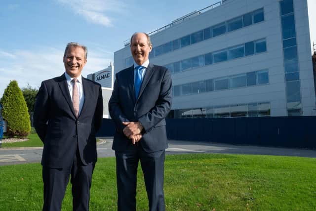 Jeremy Fitch, Executive Director of Business Growth Group, Invest Northern Ireland with Alan Armstrong, Chief Executive of Almac Group. Picture: Almac Group