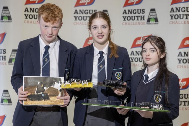 Pictured taking part in the 2023 ABP Angus Youth Challenge Exhibition for a place in the final of the competition is the team from Sperrin Integrated College: Cameron McDonald, Olivia Moon and Niamh Scullion.