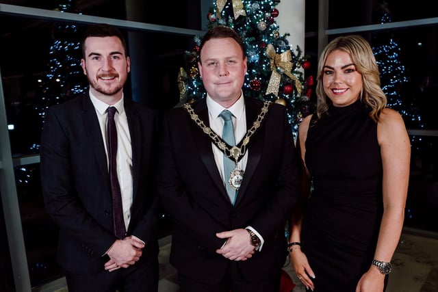 Daryl Clarke and Amy Stewart from Monkstown Boxing Club pictured with the Mayor of Antrim and Newtownabbey, Councillor Mark Cooper.