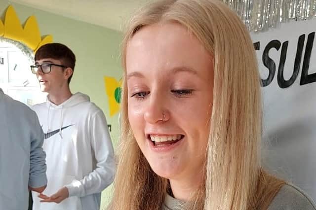Katie Thompson opening her GCSE results at Craigavon Senior High School