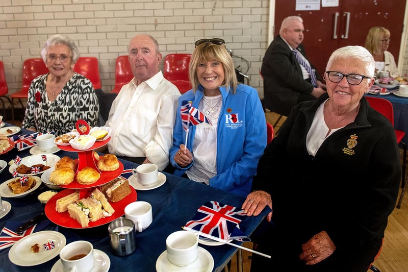 Spoiled for choice at the Mourneview tea party are from left, Jean and Harold Rutherford, Jacqui Beck and Jennifer McKinley. LM19-202.