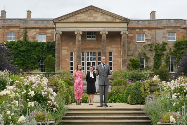 Award holder Sarah Johnston, Actor Michelle Fairley and HRH The Duke of Edinburgh at Hillsborough Castle.