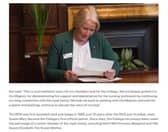 Screenshot of an article which disappeared from the Royal College of Nursing website, showing Sinn Fein election candidate Pat Cullen smiling as she reads a letter from Buckingham Palace.