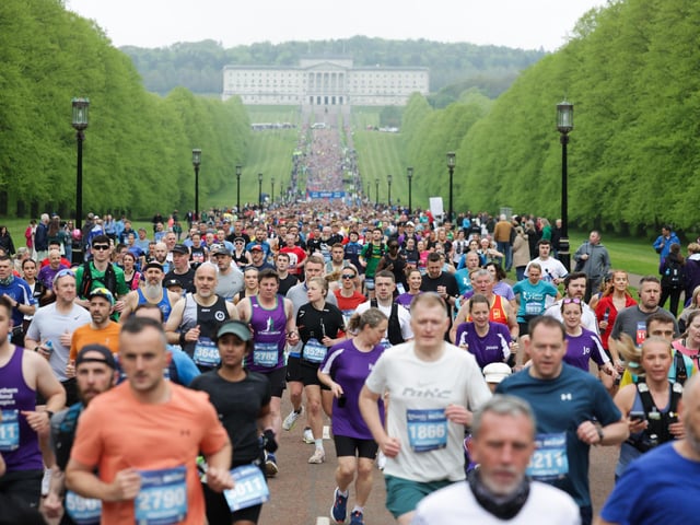 Runners leaving the grounds of the Stormont Estate.