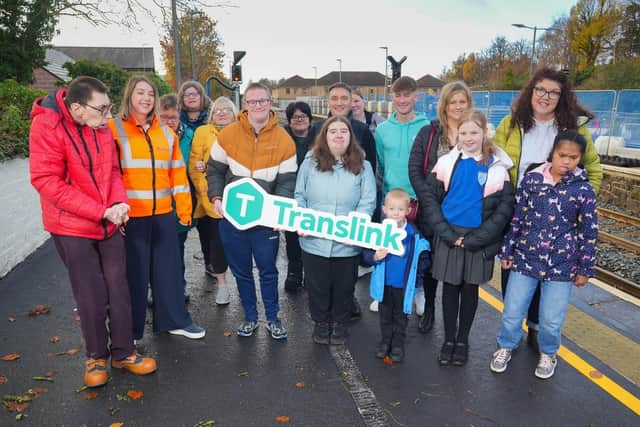 Representatives of Live Life Wellbeing Centre, Tonagh Neighbourhood Initiative, Tonagh Primary School and Sensability join Helen Halliday, Translink Senior Programme Manager, to announce the community initiatives associated with the Lisburn Area Renewals project. Pic credit: Translink