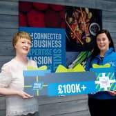 Mary Daly, Moy Park is pictured with Linzi Stewart, Community Fundraiser for Alzheimer’s Society in Northern Ireland to celebrate the special fundraising milestone.