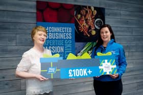 Mary Daly, Moy Park is pictured with Linzi Stewart, Community Fundraiser for Alzheimer’s Society in Northern Ireland to celebrate the special fundraising milestone.