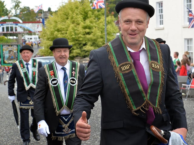 Thumbs up from one of the Sir Knights during the RBP Last Saturday parade in Loughgall. TH21.