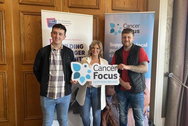Michael Smyth, Production Operative; Caoimhe McKenna, HR Officer and Tyler Mount, Mechanical Maintenance Engineer, Interface. Picture: Cancer Focus NI.