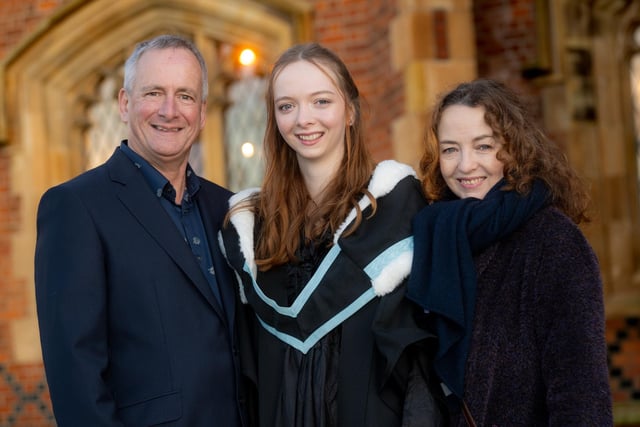 Rebecca Fairbeard and her parents celebrating her BA in Philosophy and Politics.