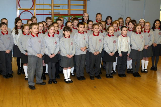 Moira Primary School choir preform in the school hall at the open day in 2007