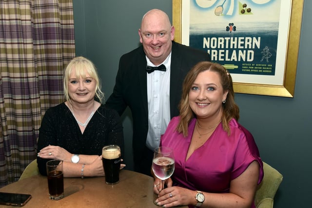 Enjoying the Larne Times Business Excellence Awards Night at Ballygally Castle Hotel are from left, Linda Cairns, Marty McKay and Kim McKay. LT48-214.