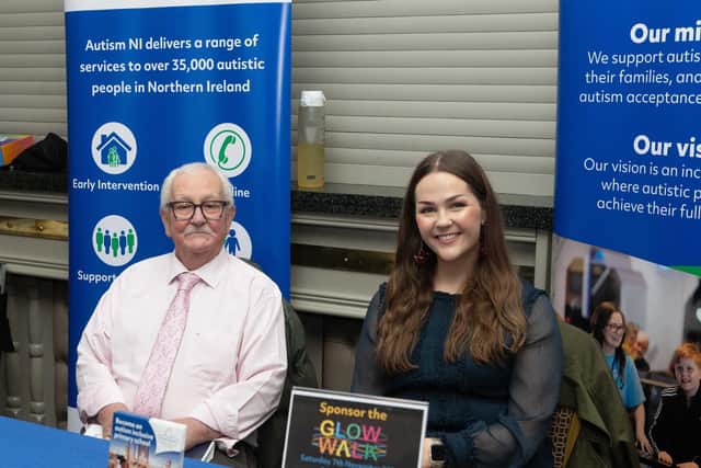 PCSP Chairperson Cllr Oliver McMullan with Hannah Crothers from Autism NI who spoke at the launch event of the new “We all belong” resource during hate crime awareness week.