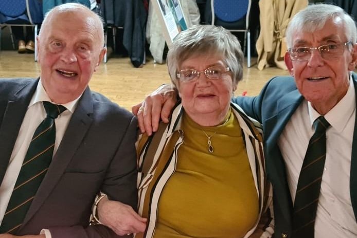 Attending the Larne Branch UDR CGC Association Coronation dinner is Michael Lynch (left) and Anne and Brian Lilley. Picture :  Larne UDR Association.