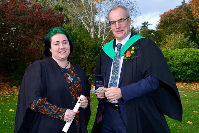 Holly Mitchell, Ballymoney, was presented with the Department of Agriculture, Environment and Rural Affairs Prize by Martin McKendry, CAFRE director. She received the award in recognition of being the top Level 3 Advanced Technical Extended Diploma in Horticulture student at the Greenmount Campus autumn graduation event.
