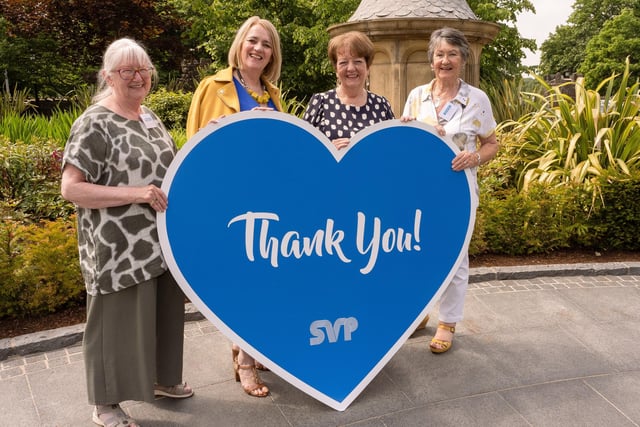 Kay McDonald, Patricia Corrigan and Veronica Archer of St James SVP Conference in Whiteabbey, are pictured with Mary Waide (second right), SVP regional president for the North Region, during Volunteers’ Week.