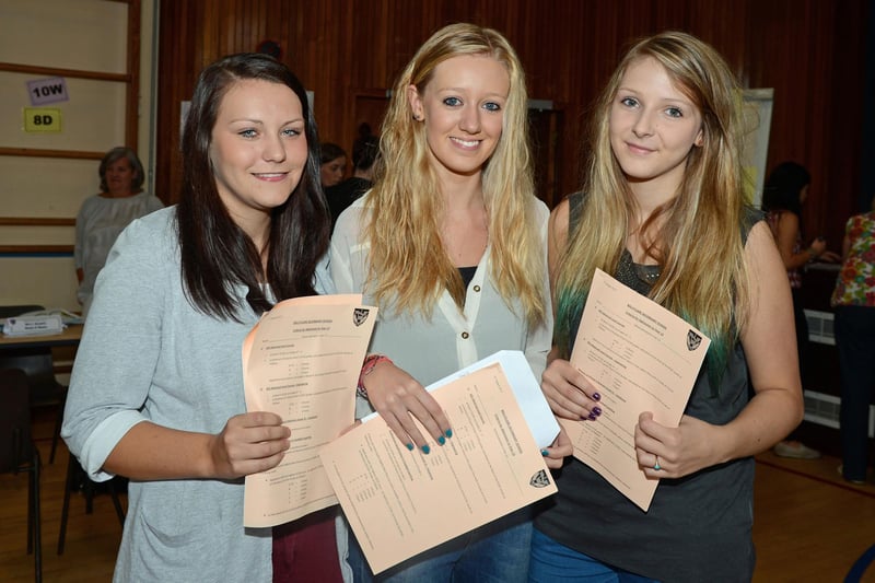 Emma Best, Sarah Cunningham and Emma Clarke were pleased with their GCSE grades at Ballyclare Secondary School in 2012. INNT 35-005-PSB