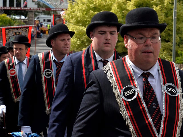 Members of East Tyrone lodges pictured during RBP Last Saturday parade in Loughgall. TH23.
