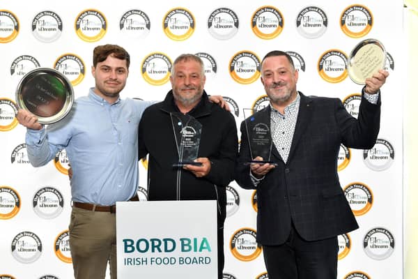 Marino, Dario and Arnaldo Morelli from Morelli Ice Cream who won the Supreme Champion Food Producer Award for their ice cream sorbet at the Blas na hEireann / Irish Food Awards in Dingle, County Kerry on Friday. Photo: Don MacMonagle