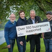 Ballymena Business Centre is marking the achievements of two highly successful projects, Enabling Enterprise and 4i Innovation, funded by The Gallaher Trust, which have collectively supported 359 companies and entrepreneurs in their business journey. Pictured are, from left, Stephen Scullion, Ballymena Business Centre Manager, Ryan Burton from Peak Shaving, Ian Paisley, Chairman of The Gallaher Trust, Taig Brookes, from Airtac and Melanie Christie-Boyle MBE, Chief Executive, Ballymena Business Centre.   Photo: NAKEDPR