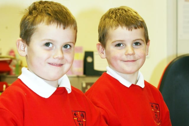 Ballymacward primary one twins Colm and Sean Burns in 2006