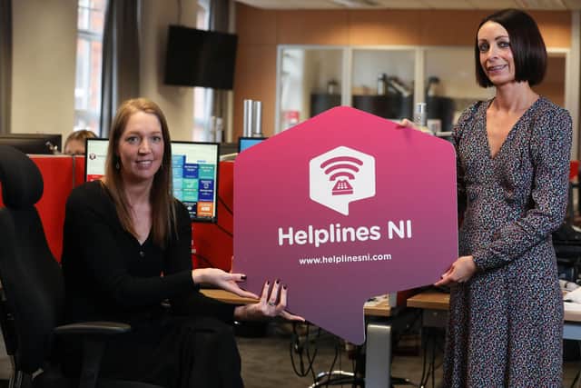 Pictured, from left, Claire O Prey Vice Chair at Helplines NI and Team Leader at Lifeline and Clodagh Crowe Chair at Helplines NI and Head of Operations and Strategic Development at Rural Support). Pic Matt Mackey
