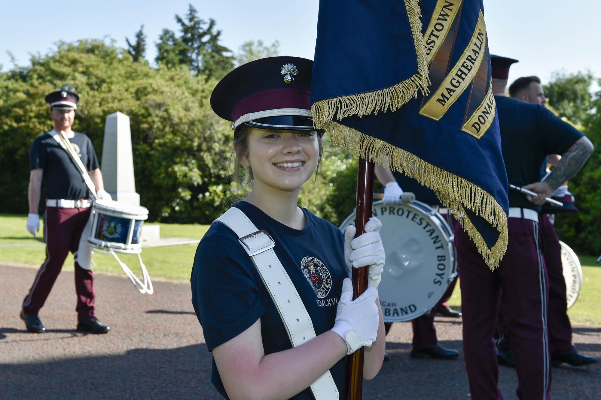 All smiles and happy to be a flag bearer for Craigavon Protestant Boys, Lurgan.