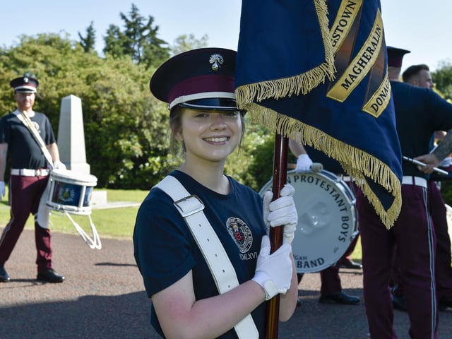 All smiles and happy to be a flag bearer for Craigavon Protestant Boys, Lurgan.